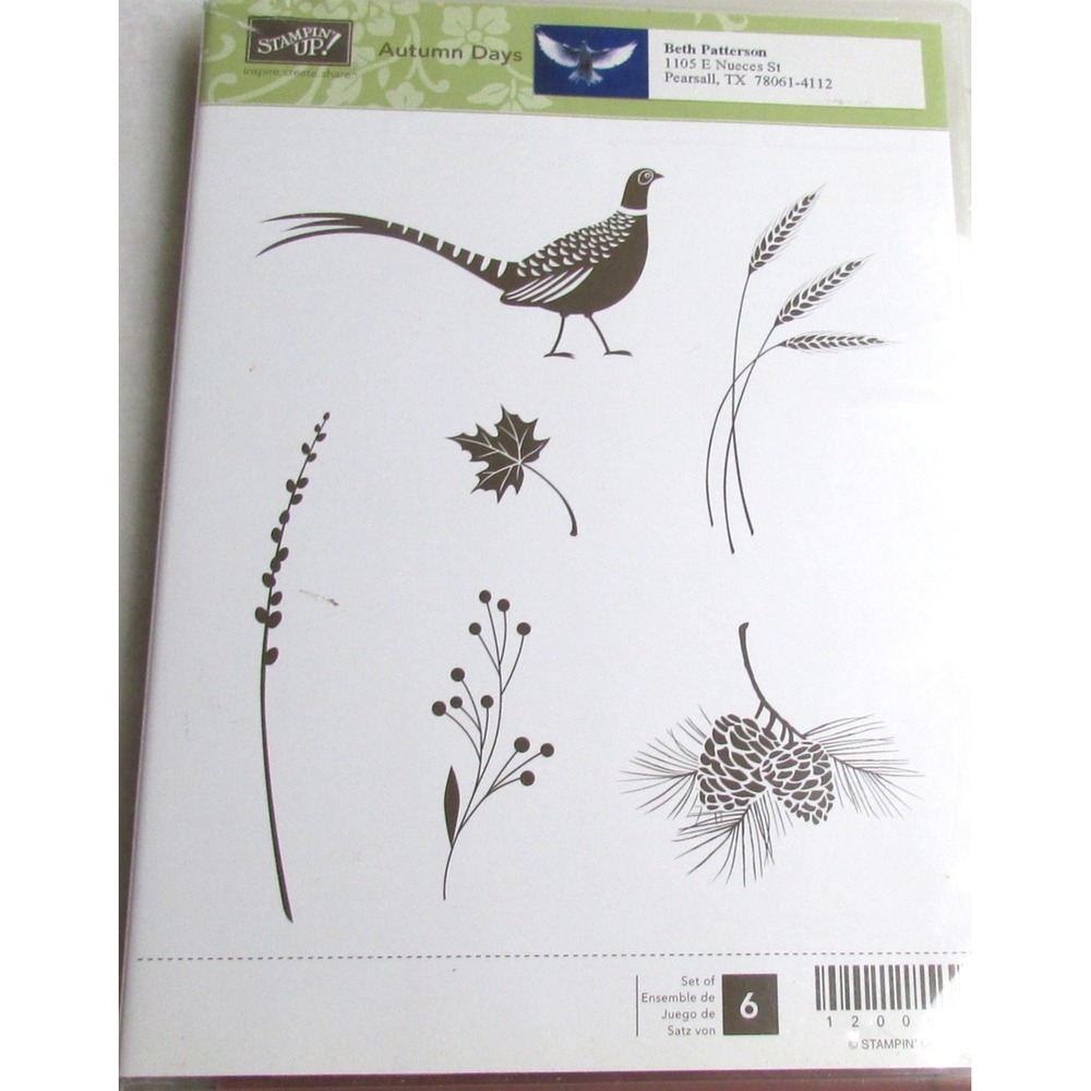 Stampin' Up Autumn Days Rubber Stamp Set 6pc Bird Leaf Pinecone Fall Nature Craf